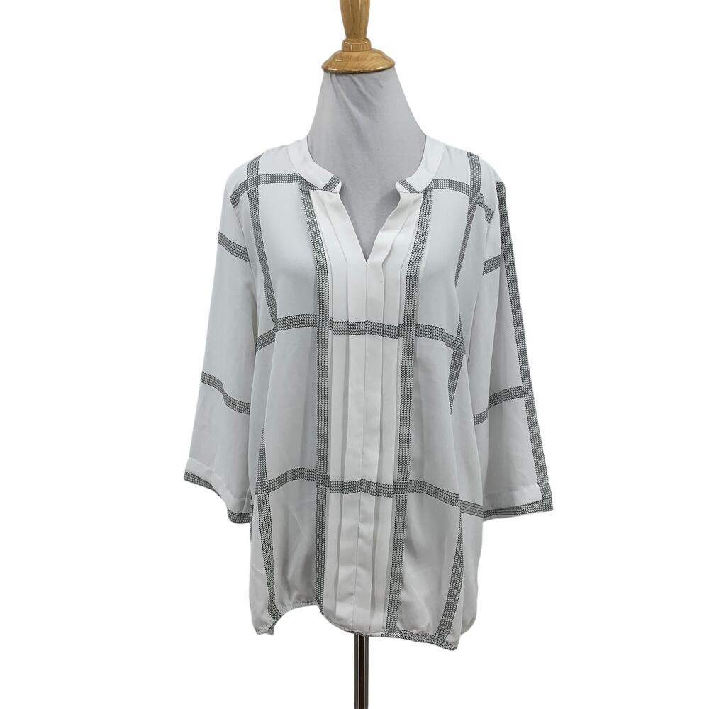 41 Hawthorn Blouse Womens M Medium White Windowpane Juanis Pintuck Gathering Hem